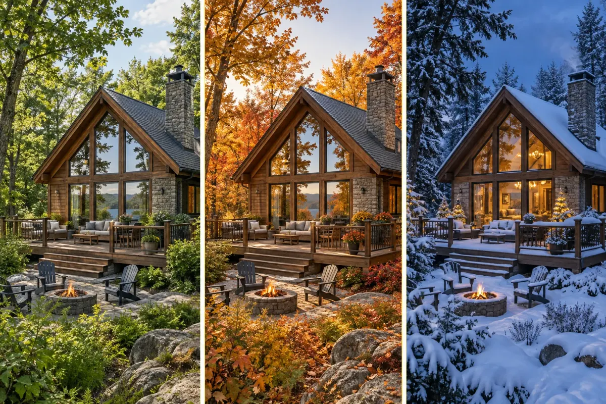 The cabin deck in autumn, the same photo the AI transformation made.
